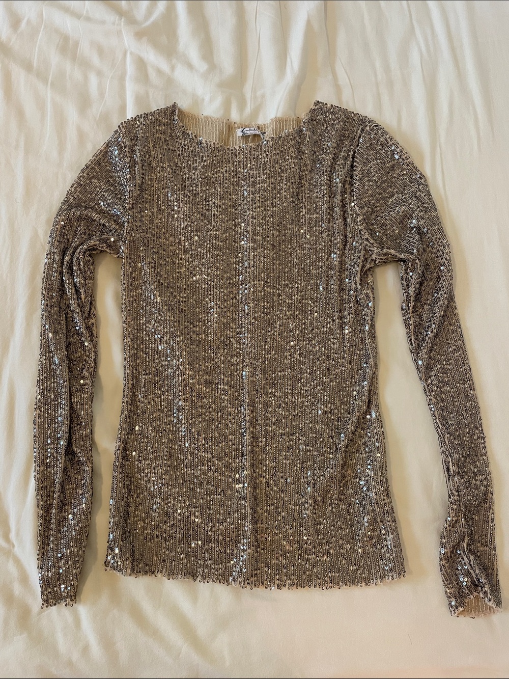 Free People Gold Sequined Long Sleeve Top